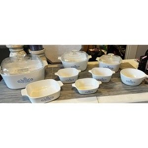 VINTAGE corning ware blue cornflower set of Cassarole Dishes/Pan  11 piece Lot